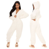 Plus Size Long Sleeve Hooded Plush Jumpsuit GXHF-Y88021