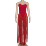 Solid Color Tassel Tube Top Bodysuit GZJQ-K25K86552