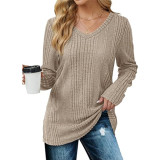 Solid Color V-neck knitted Long Sleeve Top GYOU-CX803