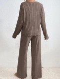 Casual Long Sleeve V-neck And Pants Suit GYOU-CX4818