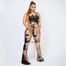Print Halterneck Tie Up Jumpsuit GXHF-M80915