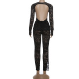 Lace See Through Backless Bodysuit Two Piece Pants Set GZJQ-K25S86050