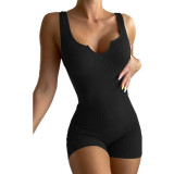 Solid Color Casual Ribbed Slim Rompers GYOU-CX20408