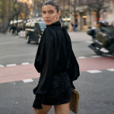 High Collar Ruched Long Sleeve Mini Dress XEF-K25D84820