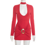 Deep V Neck Long Sleeve Bodycon Dress GSZM-J25DS424