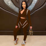 Contrast Color Patchwork Long Sleeve Sport 2 Piece Pants Set YF-9808