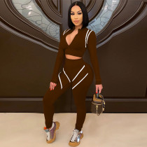Contrast Color Patchwork Long Sleeve Sport 2 Piece Pants Set YF-9808