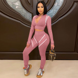 Contrast Color Patchwork Long Sleeve Sport 2 Piece Pants Set YF-9808