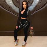 Contrast Color Patchwork Long Sleeve Sport 2 Piece Pants Set YF-9808