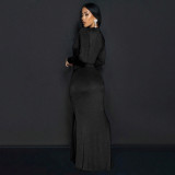 Solid Color Long Sleeve Pleated Maxi Dress YF-20061
