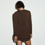 Deep V Neck Long Sleeve Mini Dress GSZM-D25DS484