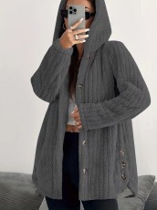 Solid Color Buttoned Long Sleeve Hooded Plush Fashion Coat GYOU-CX1022