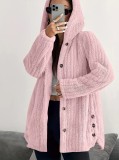 Solid Color Buttoned Long Sleeve Hooded Plush Fashion Coat GYOU-CX1022