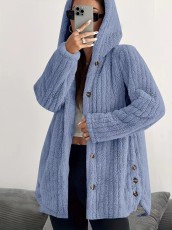 Solid Color Buttoned Long Sleeve Hooded Plush Fashion Coat GYOU-CX1022