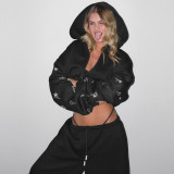 Letter Hot Drill Hooded Sweatshirt Two Piece Pants Set XEF-K25S84561