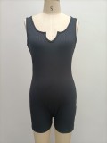 Solid Color Casual Ribbed Slim Rompers GYOU-CX20408
