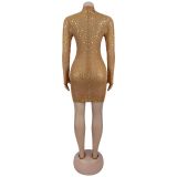 See Through Hot Drill Mini Dress BY-7581