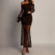 One Shoulder Mesh Patchwork Maxi Dress GAXB-W451DS