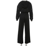 Letter Hot Drill Hooded Sweatshirt Two Piece Pants Set XEF-K25S84561