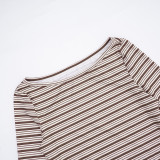 Stripe Print Long Sleeve Two Piece Shorts Set GSZM-C25ST350
