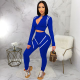 Contrast Color Patchwork Long Sleeve Sport 2 Piece Pants Set YF-9808