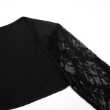 Solid Color Hollow Out Lace Maxi Dress GSZM-J25DS412