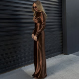 Solid Color Long Sleeve Split Maxi Dress XEF-K25D86488