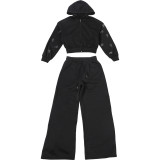 Letter Hot Drill Hooded Sweatshirt Two Piece Pants Set XEF-K25S84561