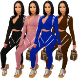 Contrast Color Patchwork Long Sleeve Sport 2 Piece Pants Set YF-9808