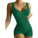 Solid Color Casual Ribbed Slim Rompers GYOU-CX20408