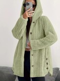 Solid Color Buttoned Long Sleeve Hooded Plush Fashion Coat GYOU-CX1022