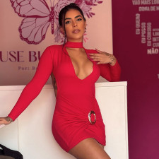 Deep V Neck Long Sleeve Bodycon Dress GSZM-J25DS424
