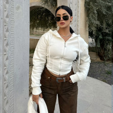 Solid Color Zipper Hooded Sweatshirt Coats GNZD-32694TBY