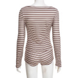 Stripe Print Long Sleeve Two Piece Shorts Set GSZM-C25ST350
