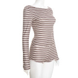 Stripe Print Long Sleeve Two Piece Shorts Set GSZM-C25ST350