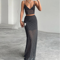 Mesh Polka Dot Print Sling Two Piece Skirts Set GFRT-60223SBZ