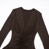 Deep V Neck Long Sleeve Mini Dress GSZM-D25DS484