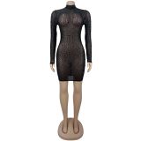 See Through Hot Drill Mini Dress BY-7581