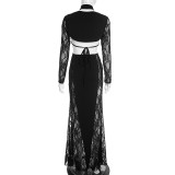 Solid Color Hollow Out Lace Maxi Dress GSZM-J25DS412