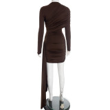 Long Sleeve Solid Color Mini Dress GSZM-C25DS370