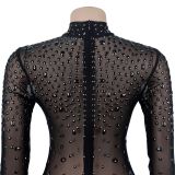 See Through Hot Drill Mini Dress BY-7581