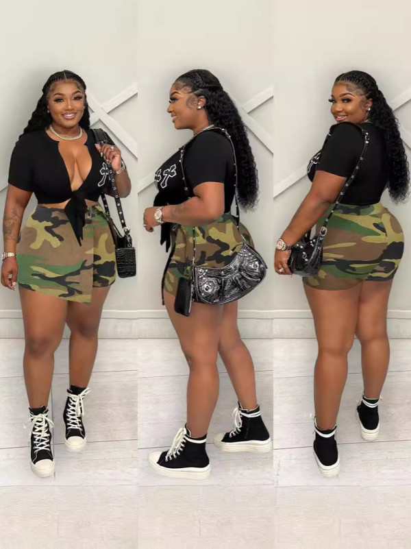 Camouflage Print Irregular Mini Culottes GXHF-X0326688
