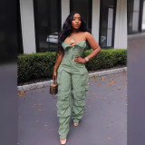 Camouflage Print Single-breasted Jumpsuit GXHF-X0506145