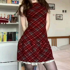 Plaid Print Sleeveless Mini Dress GWEN-JWKD46298