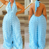 Halterneck V Neck Loose Jumpsuit GXHF-M80623
