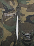Camouflage Print Holes Wide Leg Fifth Pants SH-391450