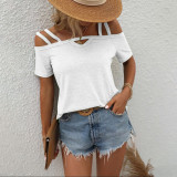 Plus Size Solid Color Short Sleeve Off-Shoulder T-Shirt GYOU-CX3512