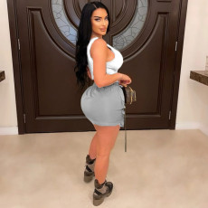 Solid Color Multi-pockets Mini Skirt GXHF-M80303