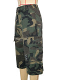 Camouflage Print Holes Wide Leg Fifth Pants SH-391450