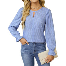 Solid Color Round Neck Flare Sleeves Tops  GYOU-CX805